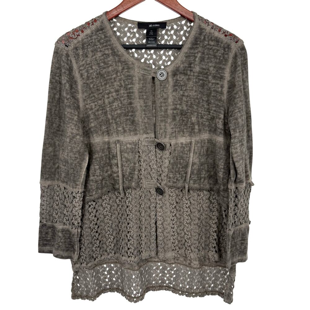 Ali Miles XS Wearable Art to Wear Brown Mesh Blouse Shirt Top Artsy Mature